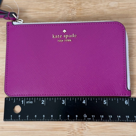 NWT Kate Spade Lucy Small Zip Wristlet Bicolor Saffian Leather Baja Rose KH769 - Picture 6 of 9